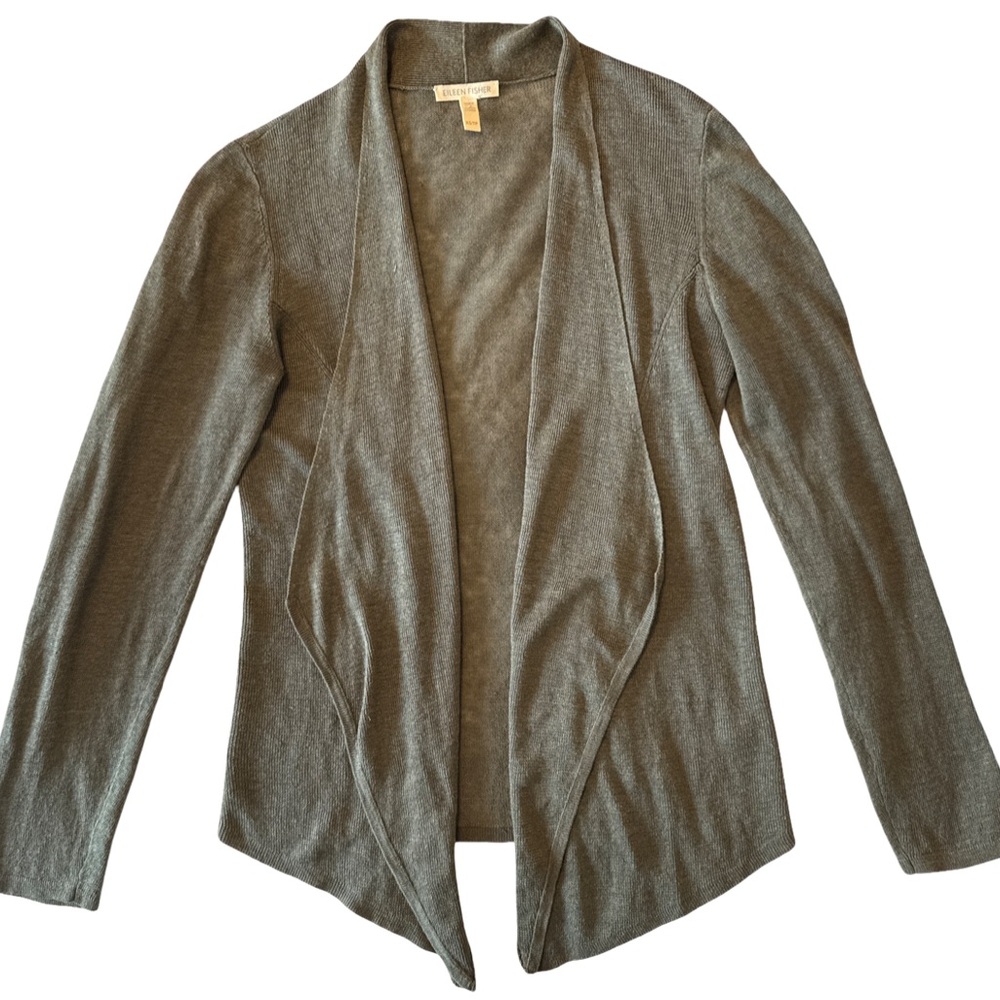Eileen Fisher Organic Linen Cardigan - Olive Green - XS